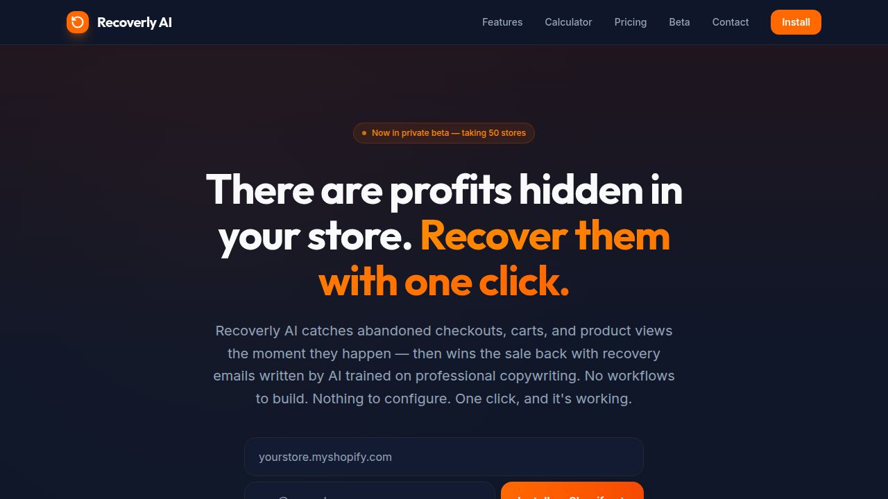 Shopify Recovery Code Take Recoverly AI — Recover Lost Revenue on Shopify